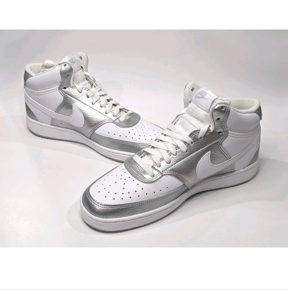 Nike Shoes - Nike Court Vision Mid White Metallic Silver Athletic Shoes Women's Size 11.5